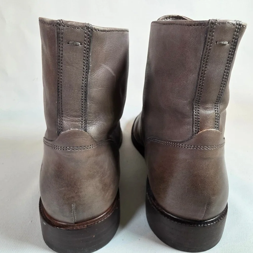 FRYE Kelly Women's 8 Gray Leather Front Zip Ankle Boots Moto Minimalist